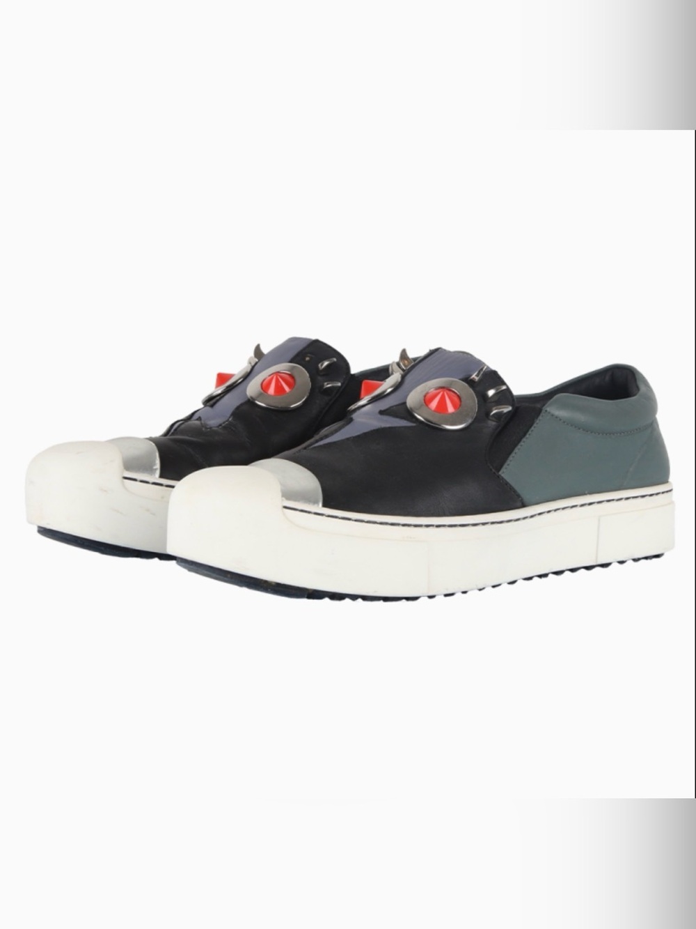 Fendi Monster Leather Slip-On Sneakers with Red and Silver Accents